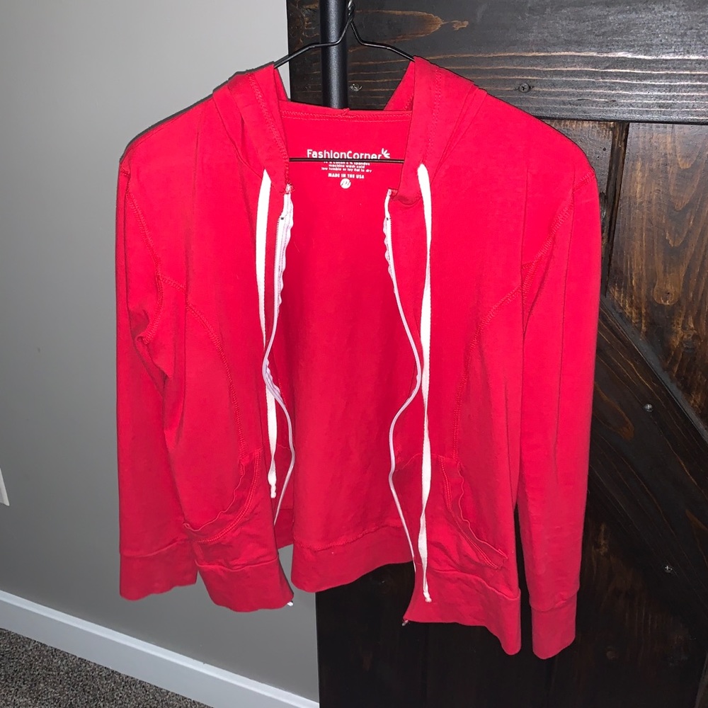 Red zip up jacket